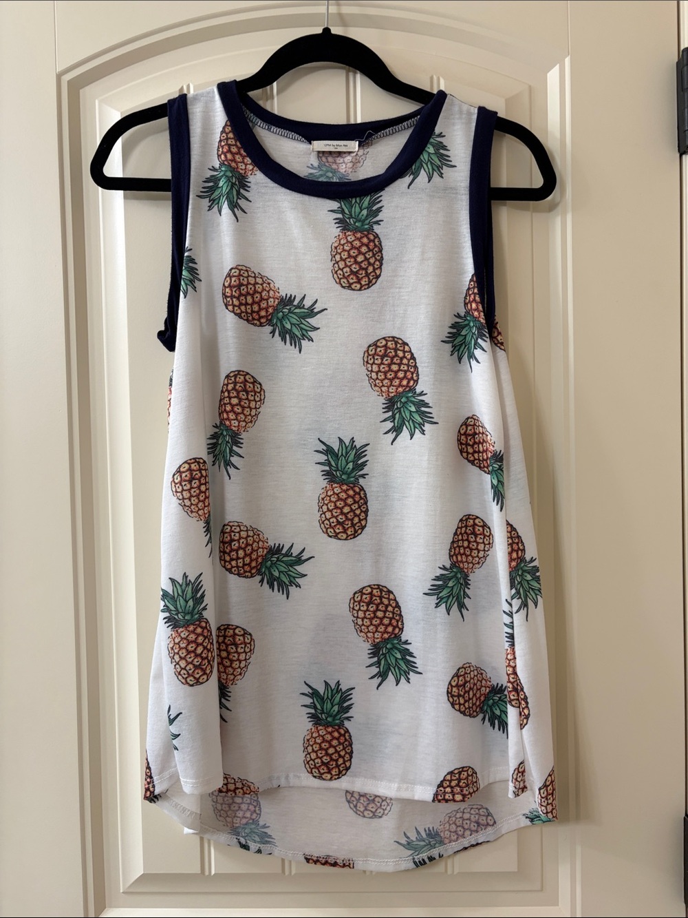 Pineapple Print Tank Top Tunic - White with Navy Trim